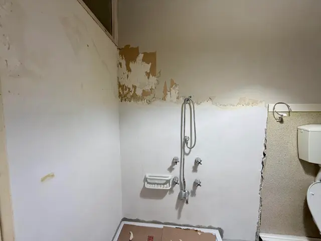 Parete della doccia rasata e preparata prima della resina